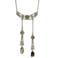 18k White Gold Multicolor Diamond and Brown Briolette Necklace