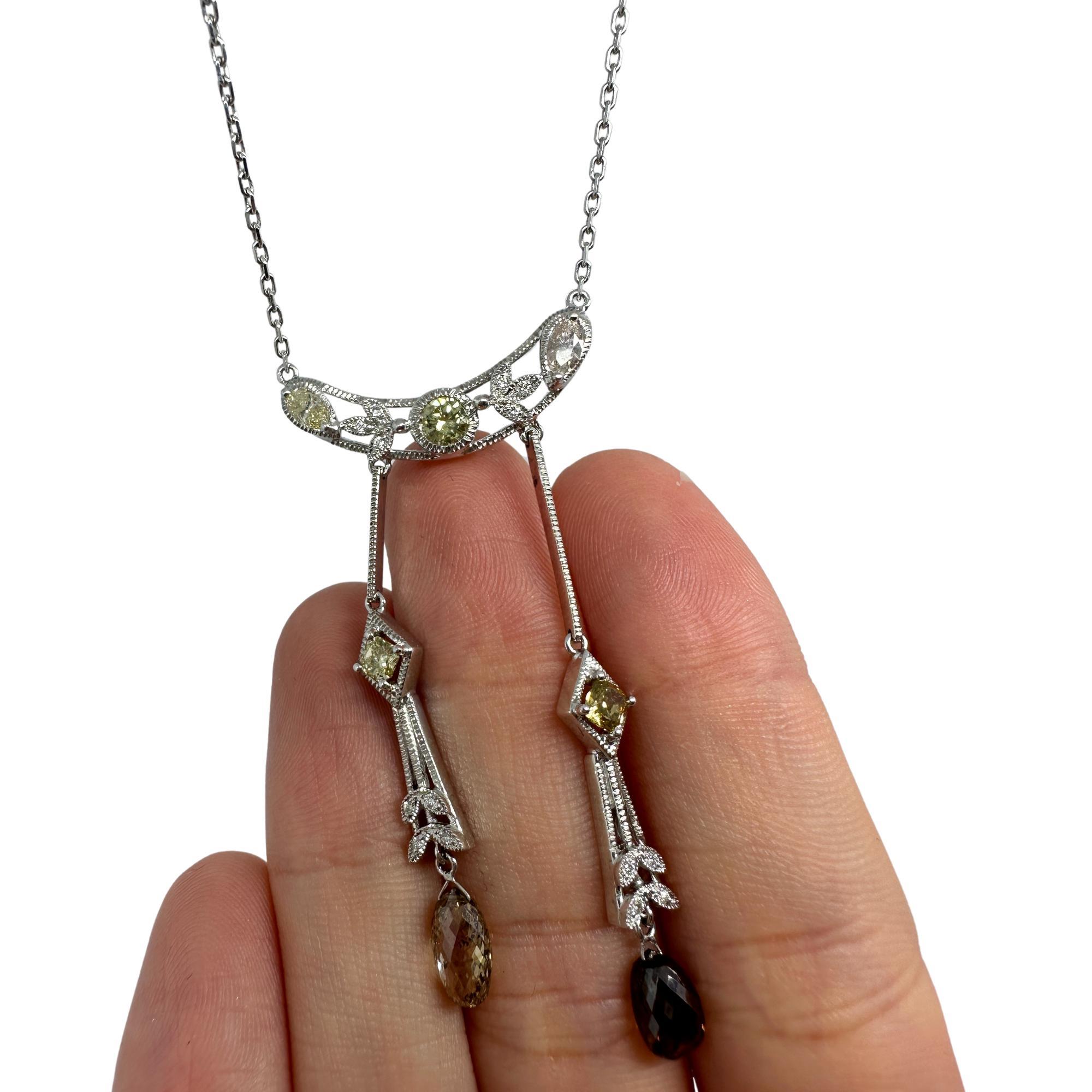 Collier Briolette en or blanc 18k avec diamants multicolores et brun Bon état - En vente à New York, NY