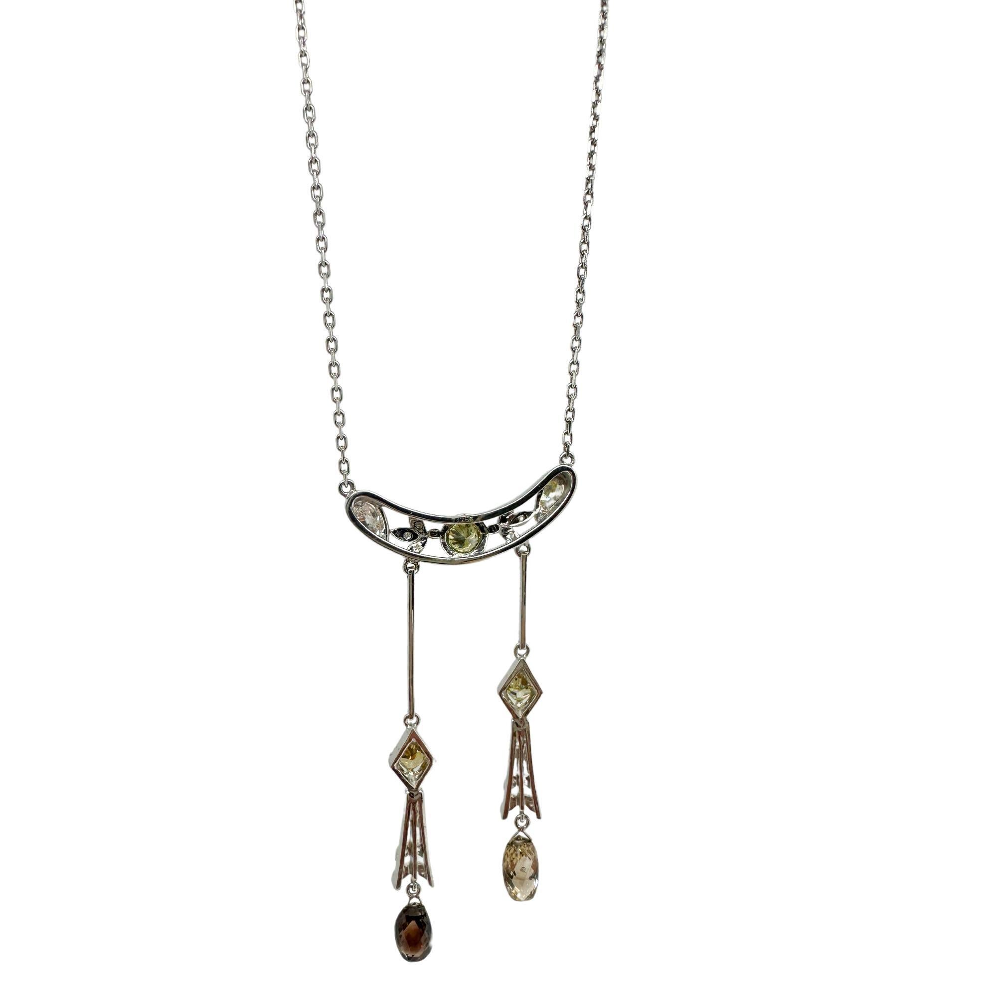 Collier Briolette en or blanc 18k avec diamants multicolores et brun Pour femmes en vente