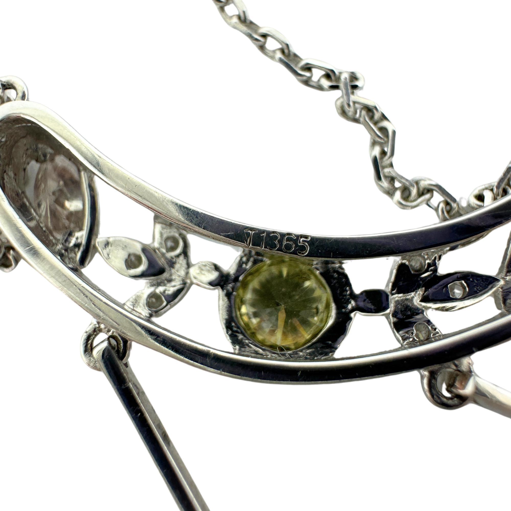 Collier Briolette en or blanc 18k avec diamants multicolores et brun en vente 2