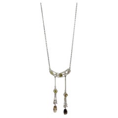 18k White Gold Multicolor Diamond and Brown Briolette Necklace