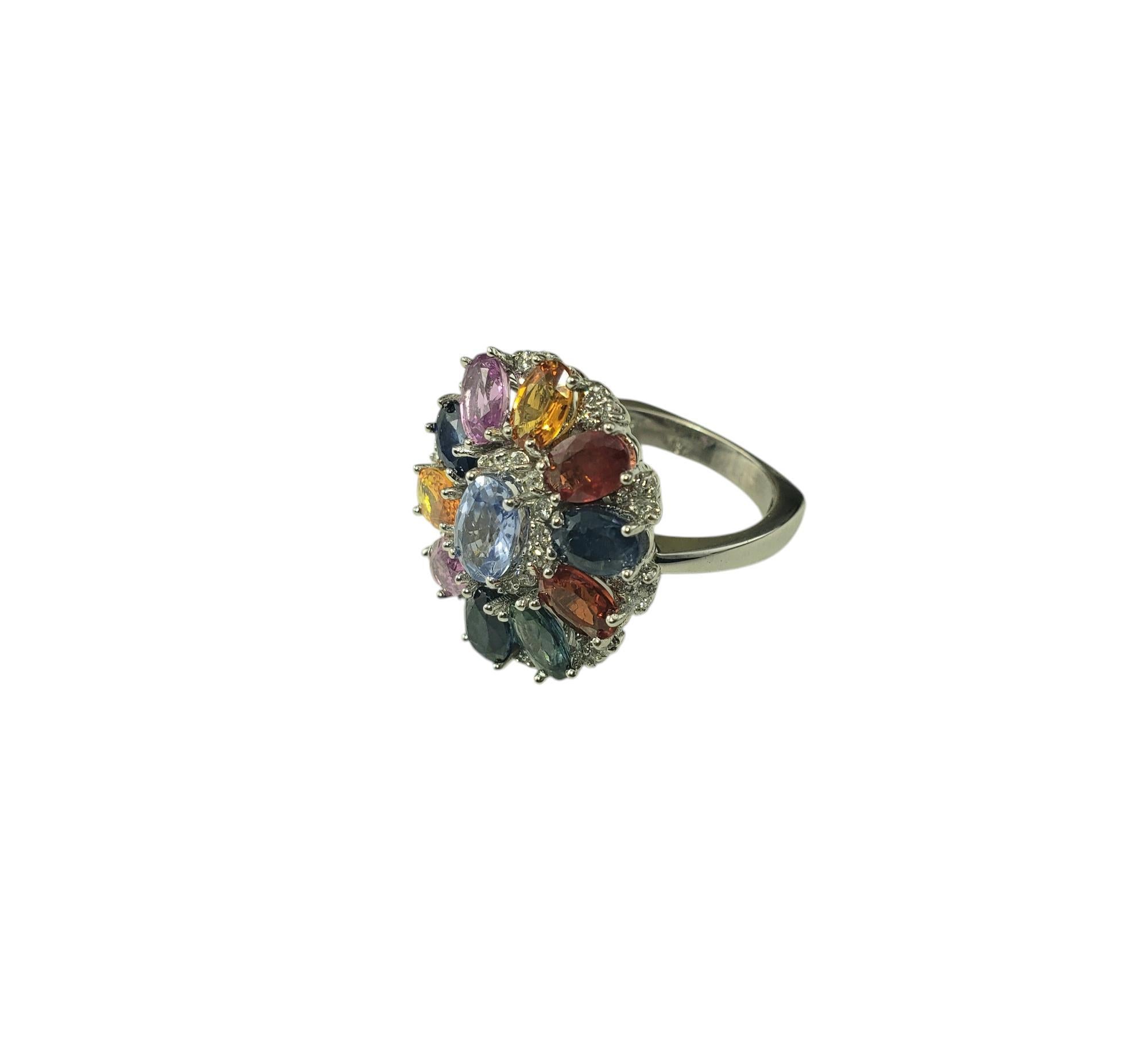 Contemporaneo Anello in oro bianco 18 carati con zaffiro e diamante multicolore, misura 7  #20721 in vendita