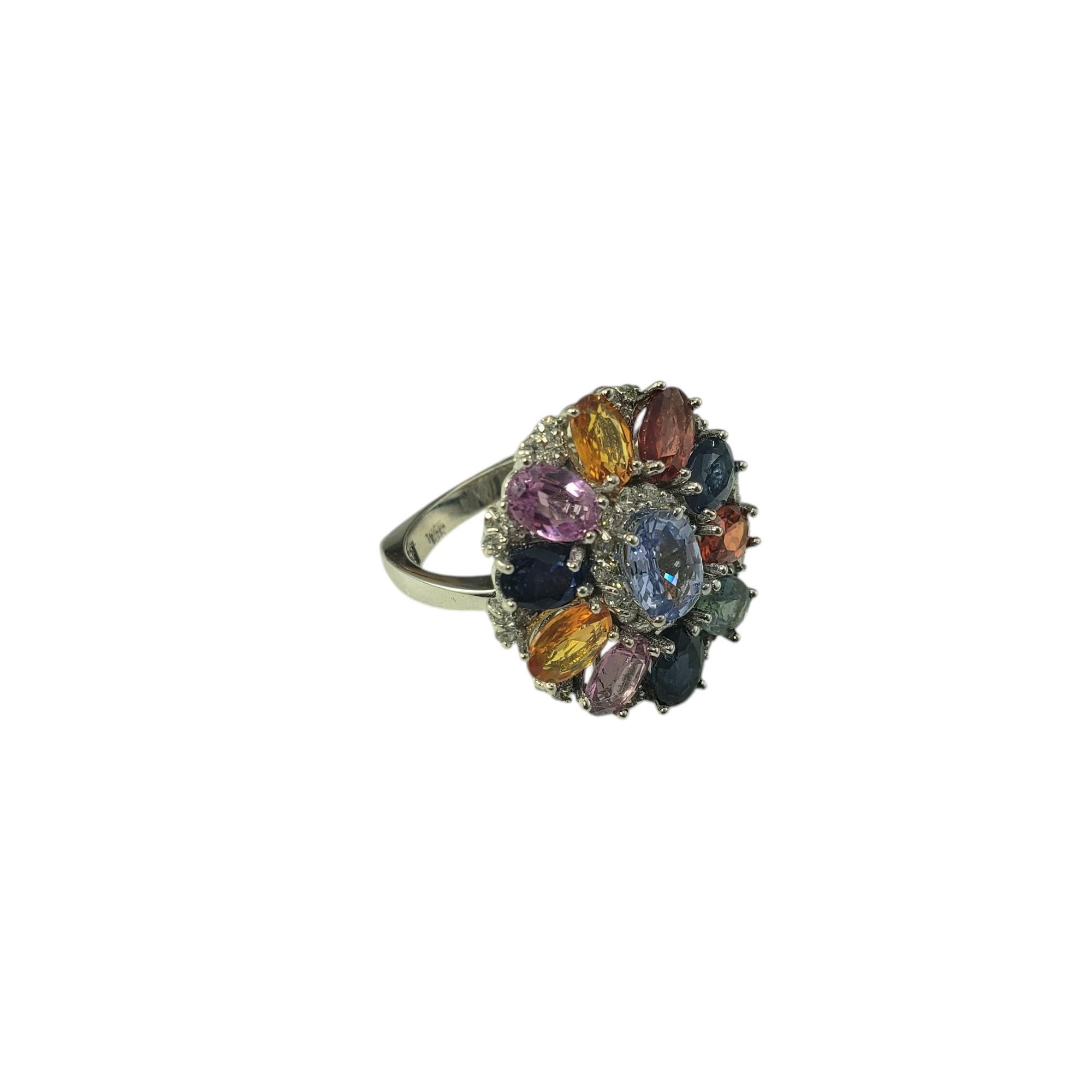 Taglio ovale Anello in oro bianco 18 carati con zaffiro e diamante multicolore, misura 7  #20721 in vendita