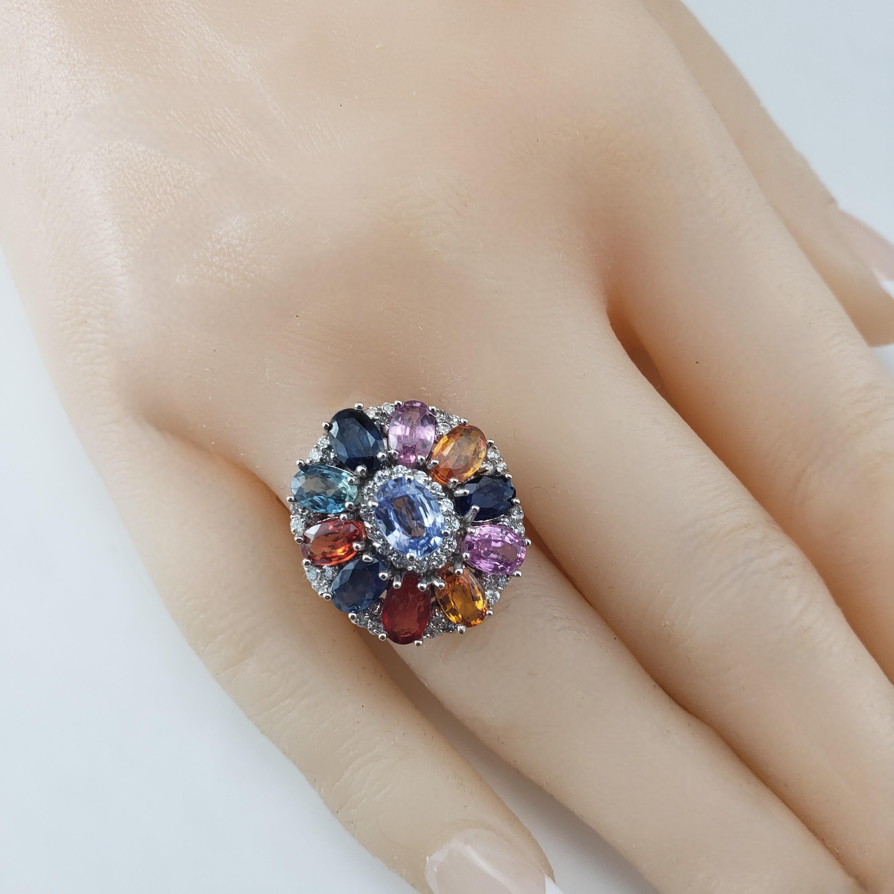 Anello in oro bianco 18 carati con zaffiro e diamante multicolore, misura 7  #20721 in vendita 2