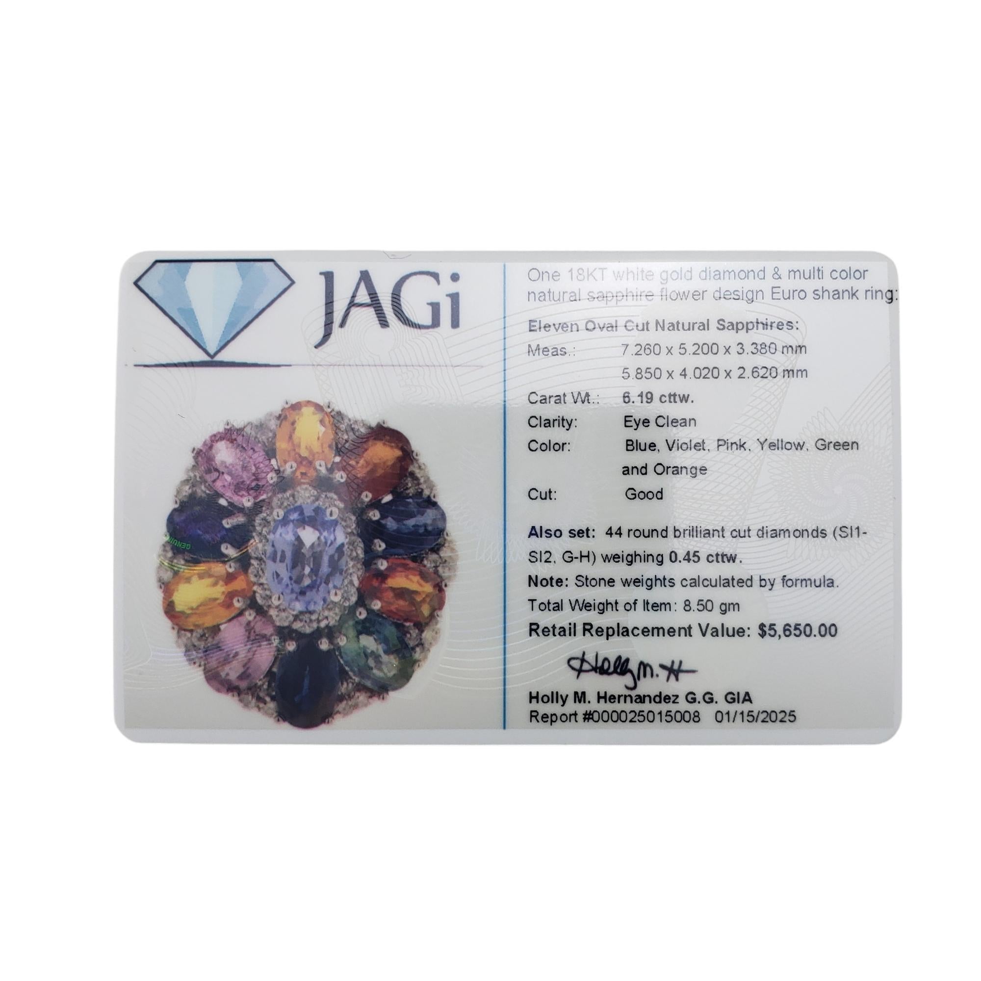Anello in oro bianco 18 carati con zaffiro e diamante multicolore, misura 7  #20721 in vendita 3