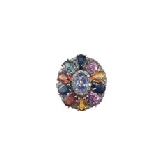 18K White Gold Multicolor Sapphire & Diamond Ring Size 7  #20721