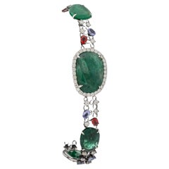 18K White Gold Emerald, Sapphire, Tanzanite Diamond Bracelet, 20.30ct