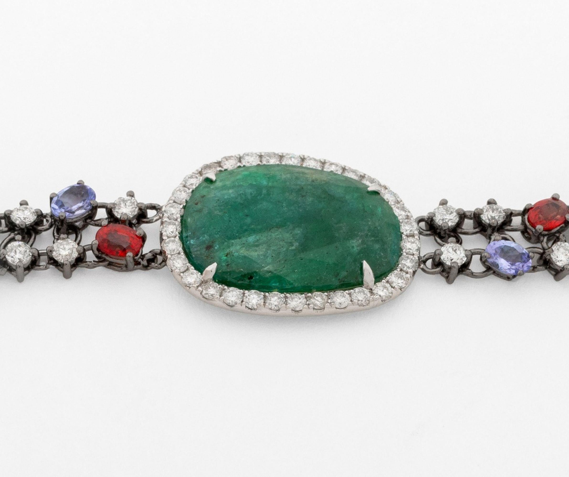 Contemporaneo 18K White Gold Multicolored Stone Diamond Bracelet in vendita