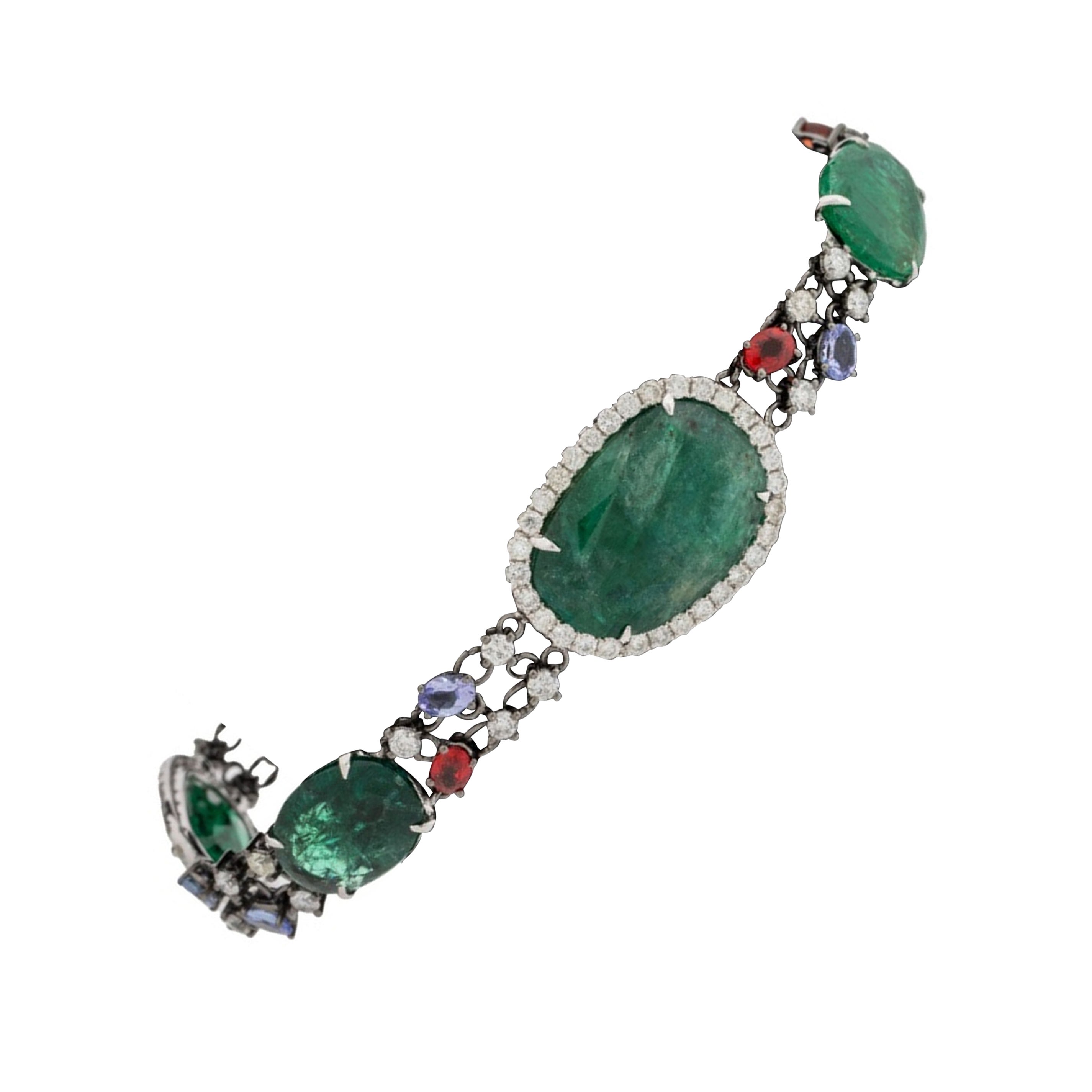 18K White Gold Multicolored Stone Diamond Bracelet in vendita