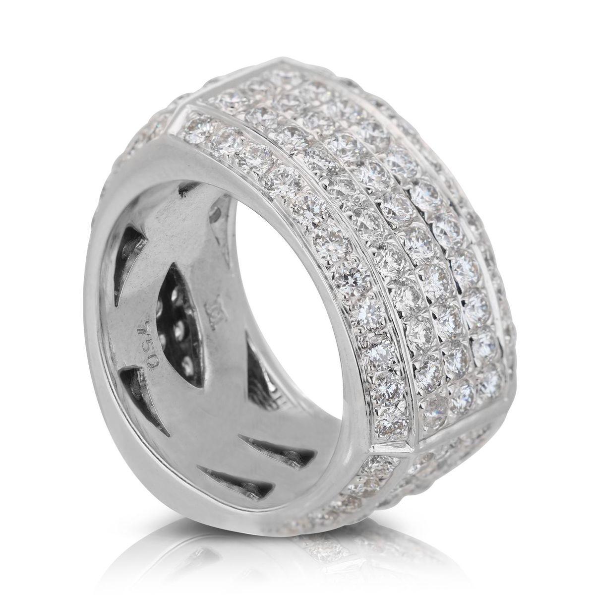 Women's 18K White Gold Multiple Layered Diamond Style Ring with 4.29 Ct Natural Diamonds For Sale