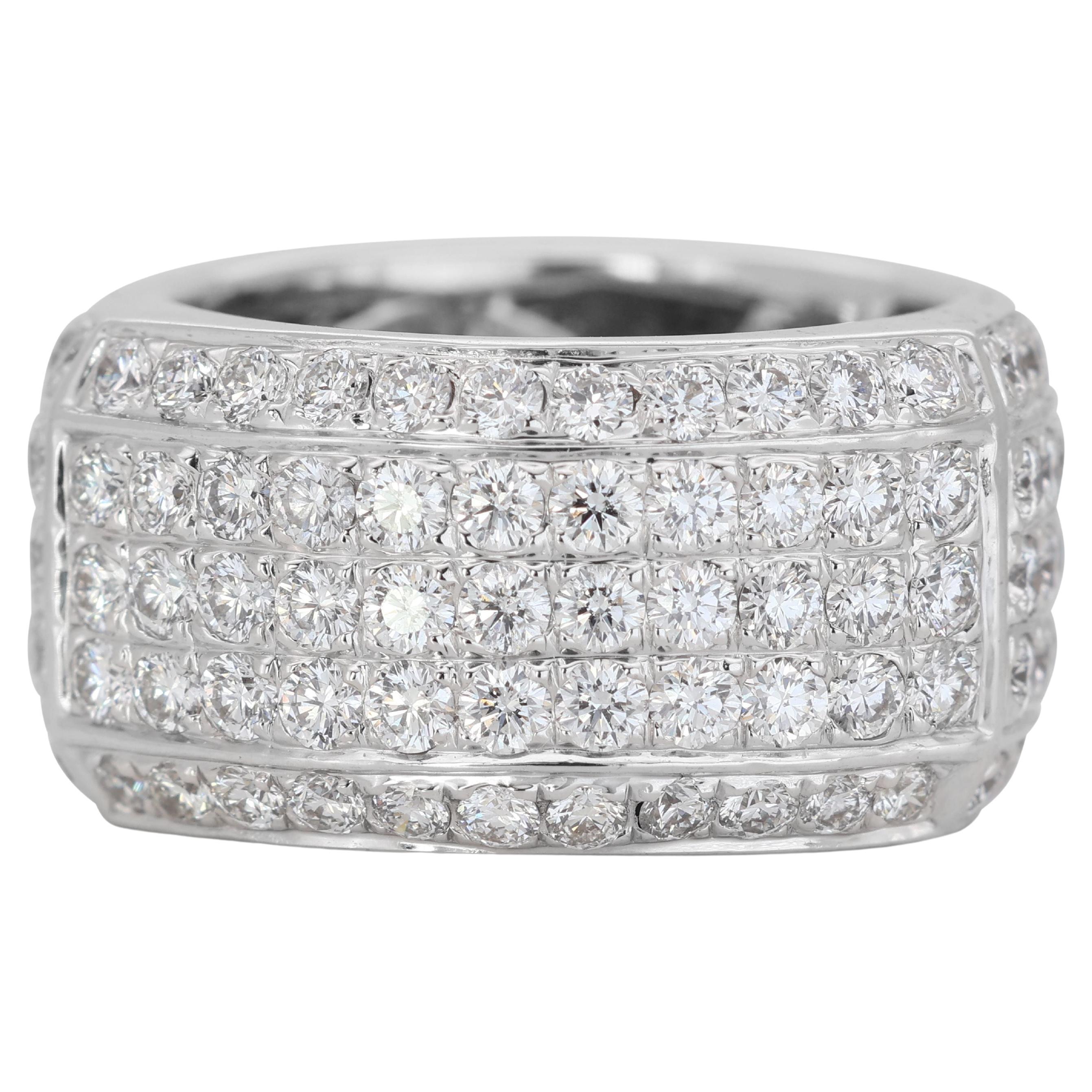 18K White Gold Multiple Layered Diamond Style Ring with 4.29 Ct Natural Diamonds For Sale