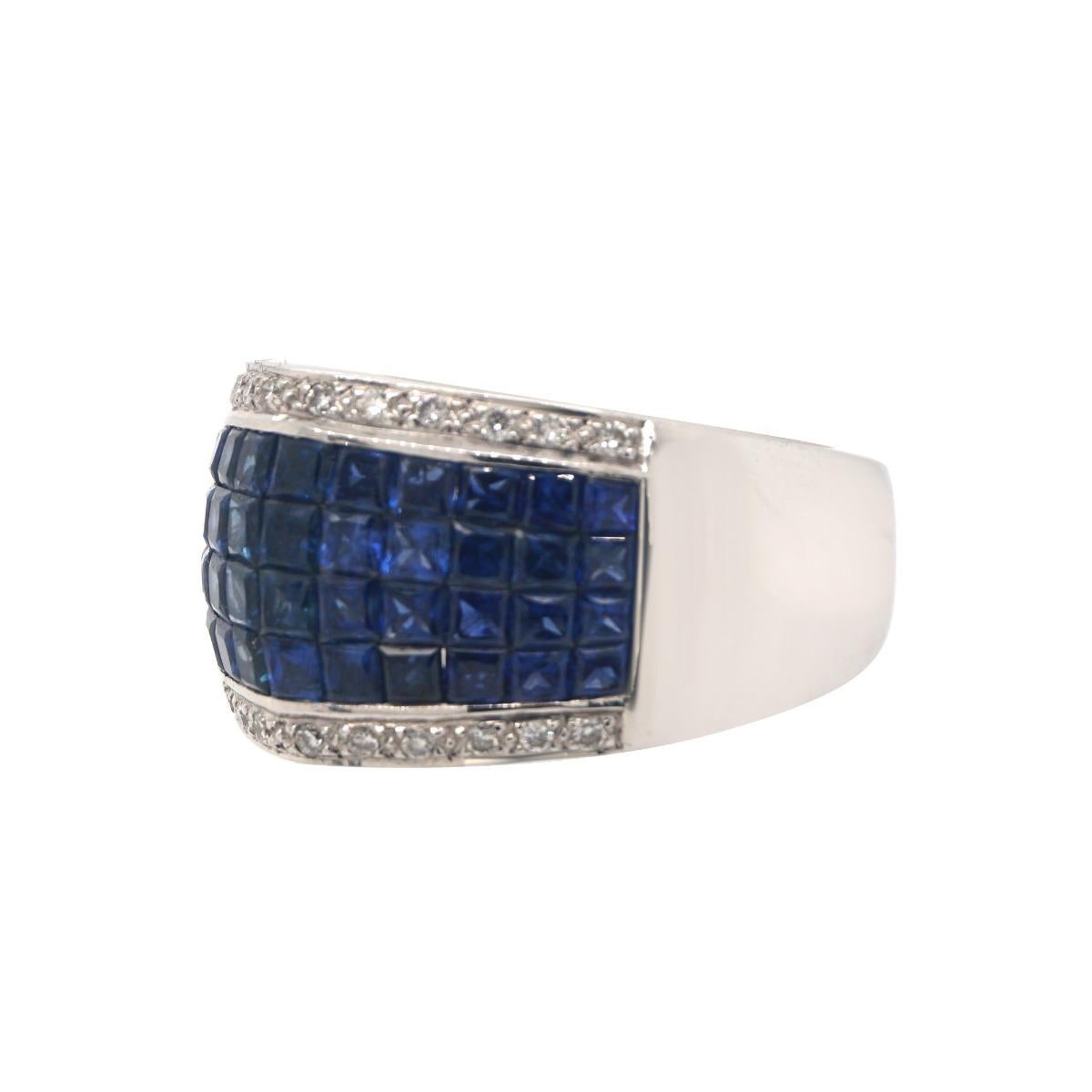 Round Cut 18 Karat White Gold Mystery Set Sapphire Estate Band Ring For Sale