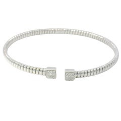 18K White Gold Natural 0.15 Carat Diamond Ribbed Open Bangle Bracelet In Stock