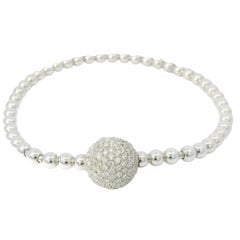 18K White Gold Natural 0.83 Carat Diamond Flexible Ball Bracelet In Stock