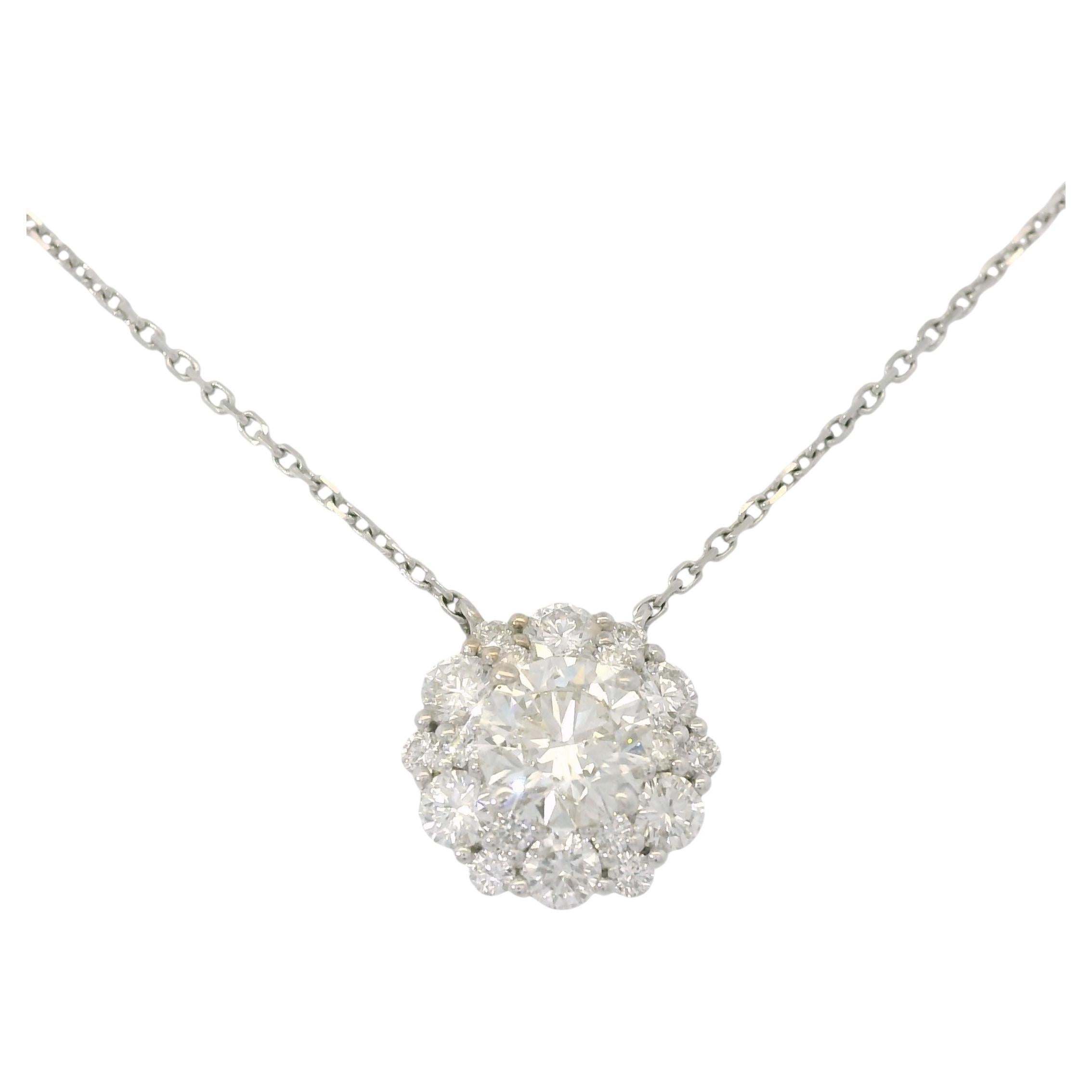 Collier en or blanc 18 carats Nature 1.30 Carat Round Brilliant Diamond Cluster