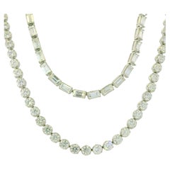 18k White Gold Natural 20.59 Carat Double Strand Diamond Tennis Necklace