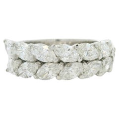 18K White Gold Natural 3.32 Carat Marquise Cut Diamond Half-Way Two Row Ring