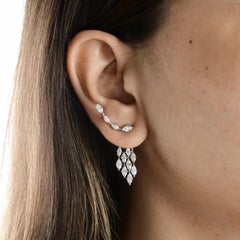 18K White Gold Natural 3.3Ct SI/H Diamond Cluster Jacket Earrings Christmas Gift