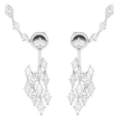 18K White Gold Natural 3.3Ct SI/H Diamond Cluster Jacket Earrings Christmas Gift