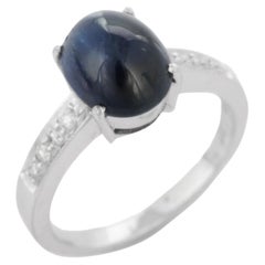 18K White Gold Natural 3.75 ct Sapphire Ring with Diamonds