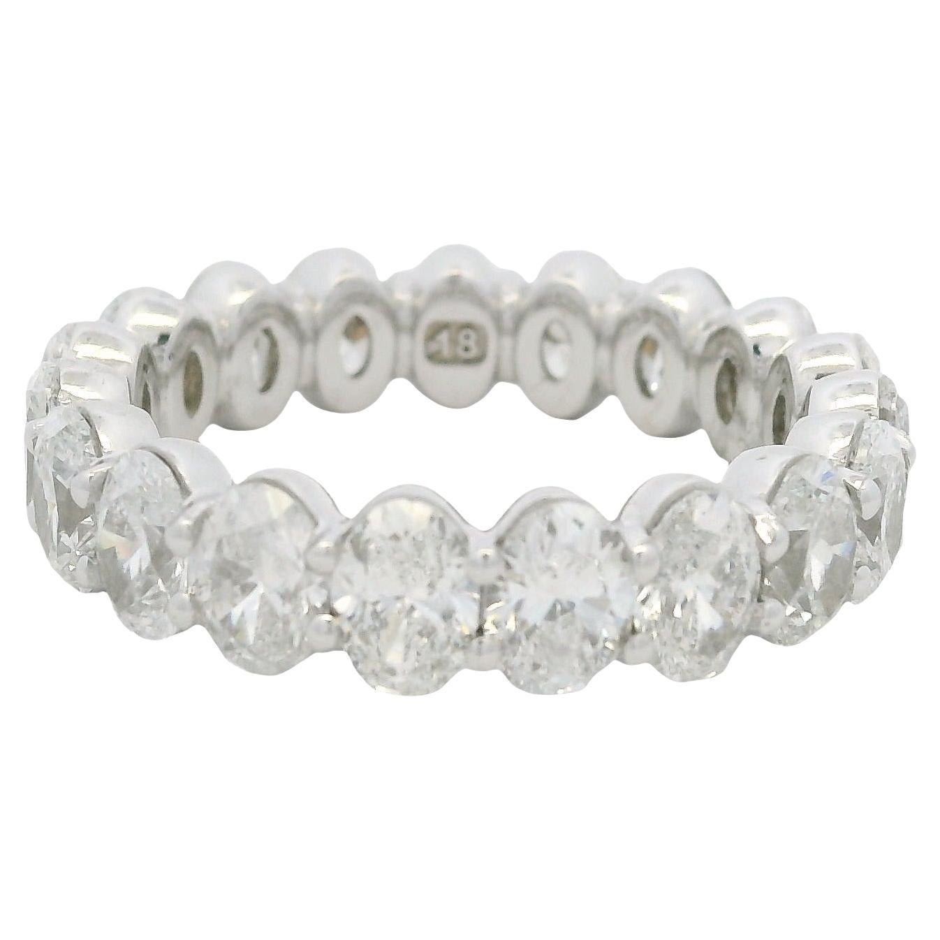 18K White Gold Natural 4.60 Carat Oval Cut Diamond Eternity Band In Stock