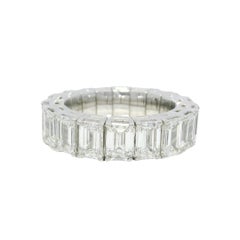 18K White Gold Natural 9.23 Carat Emerald Cut Diamond Flexible Eternity Ring