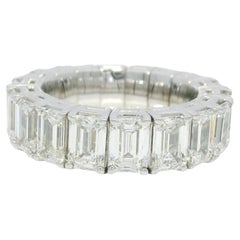 18K White Gold Natural 9.23 Carat Emerald Cut Diamond Flexible Eternity Ring