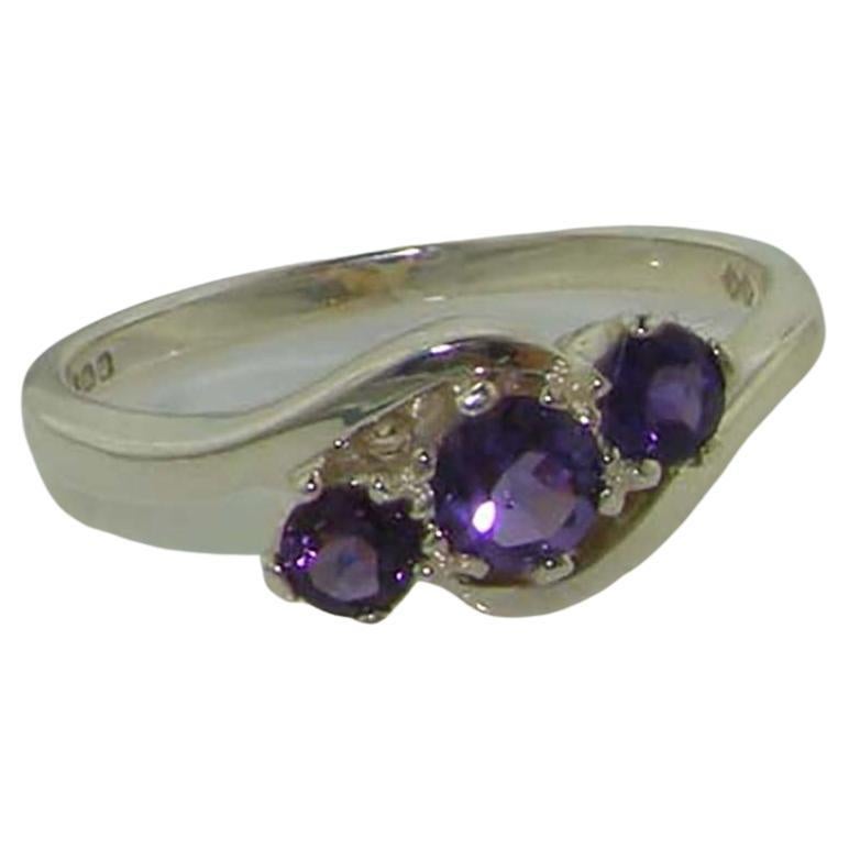 For Sale:  18k White Gold Natural Amethyst Trilogy Ring, Customizable