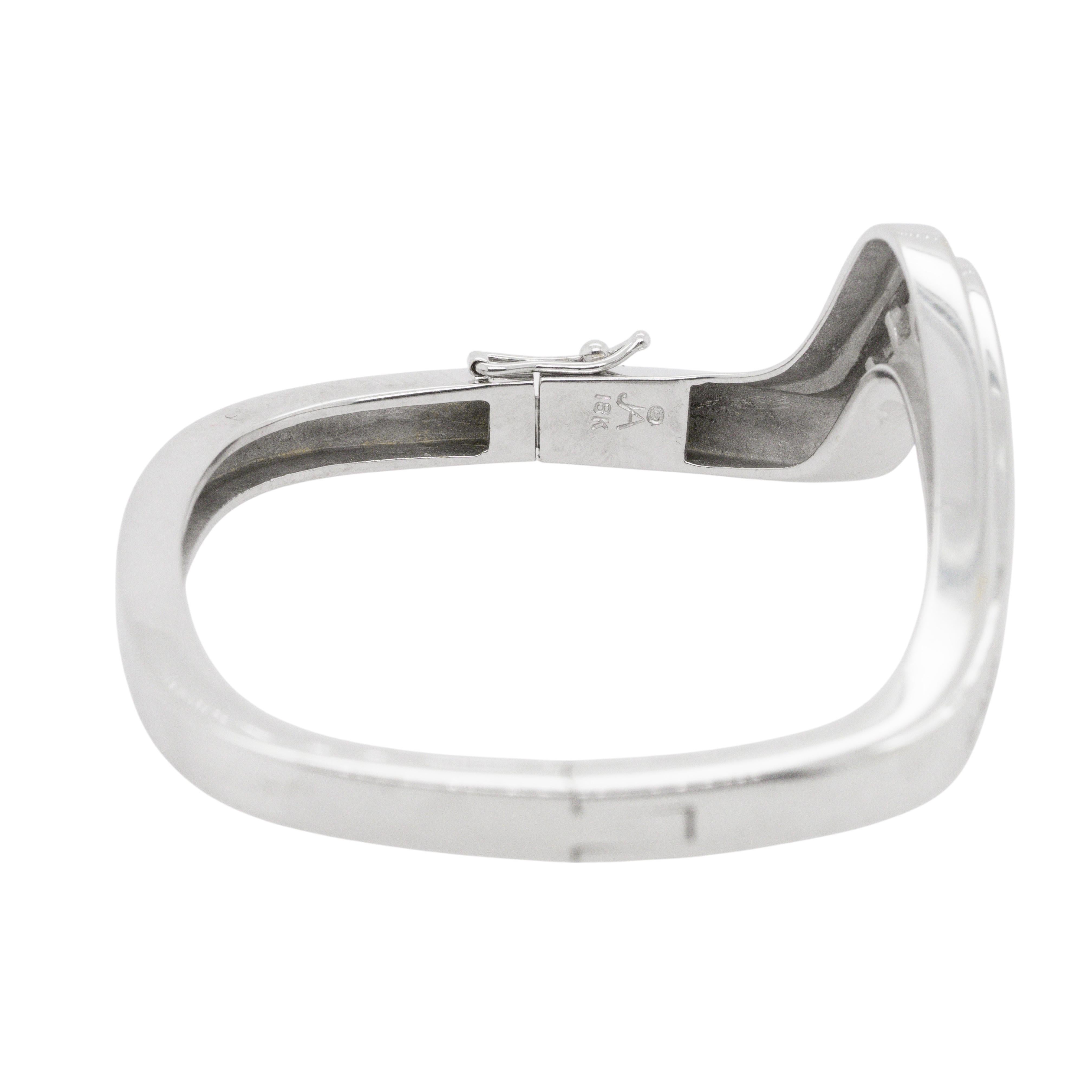 Women's or Men's 18k White Gold Natural Baguette Bangle Bracelet For Sale