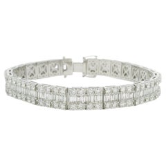 18K White Gold Natural Baguette & Round Brilliant Cut Diamond 3-Row Bracelet