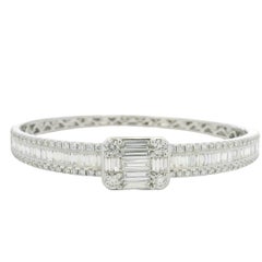 18K Weißgold Natürlicher Baguette & Runder Brillant Diamant Mosaik Station Armreif