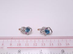 18K White Gold Natural Blue Zircon Diamond Handmade Earrings