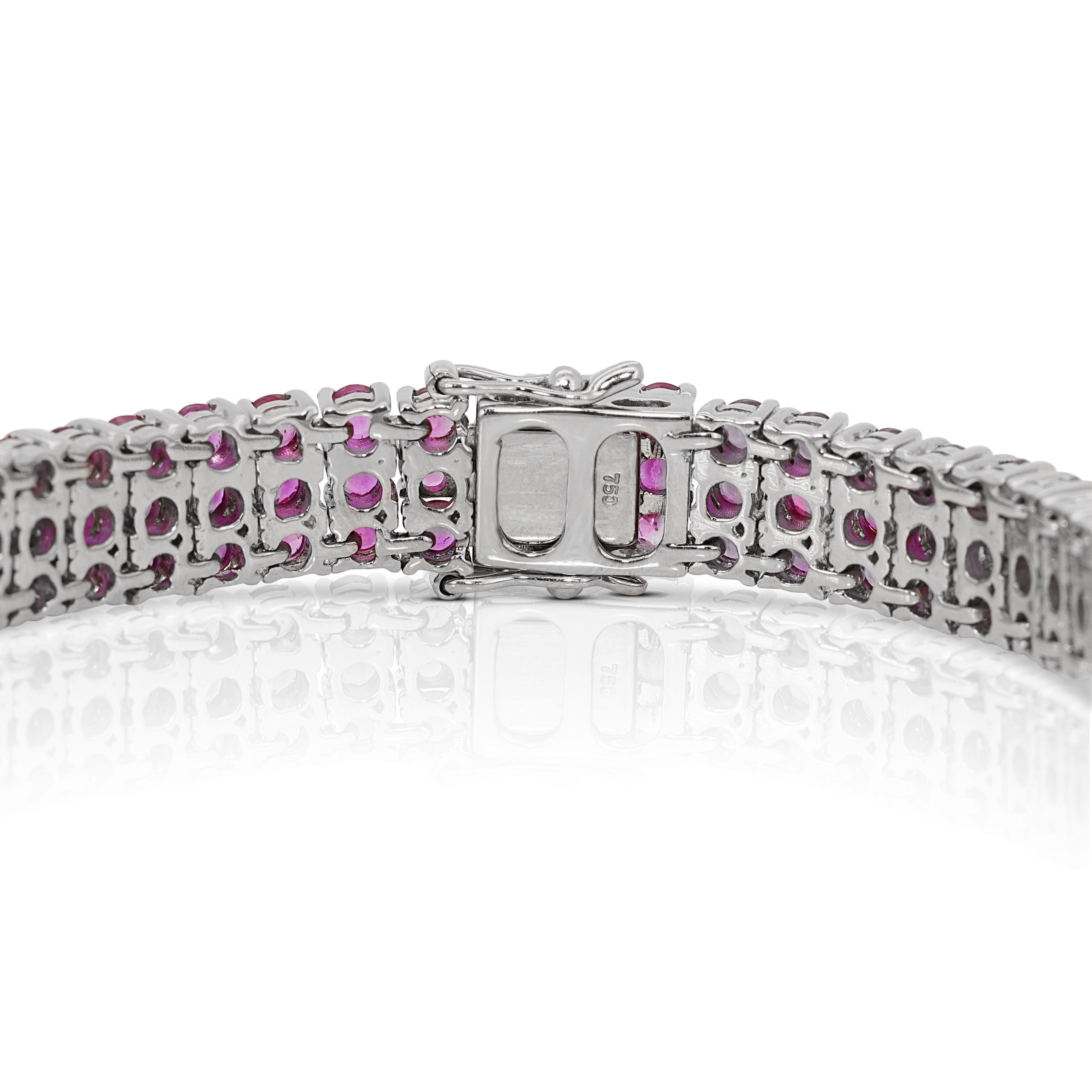 18K White Gold **Natural Burmese** Ruby Bracelet with 7.50 Ct, NGI Cert In New Condition For Sale In רמת גן, IL
