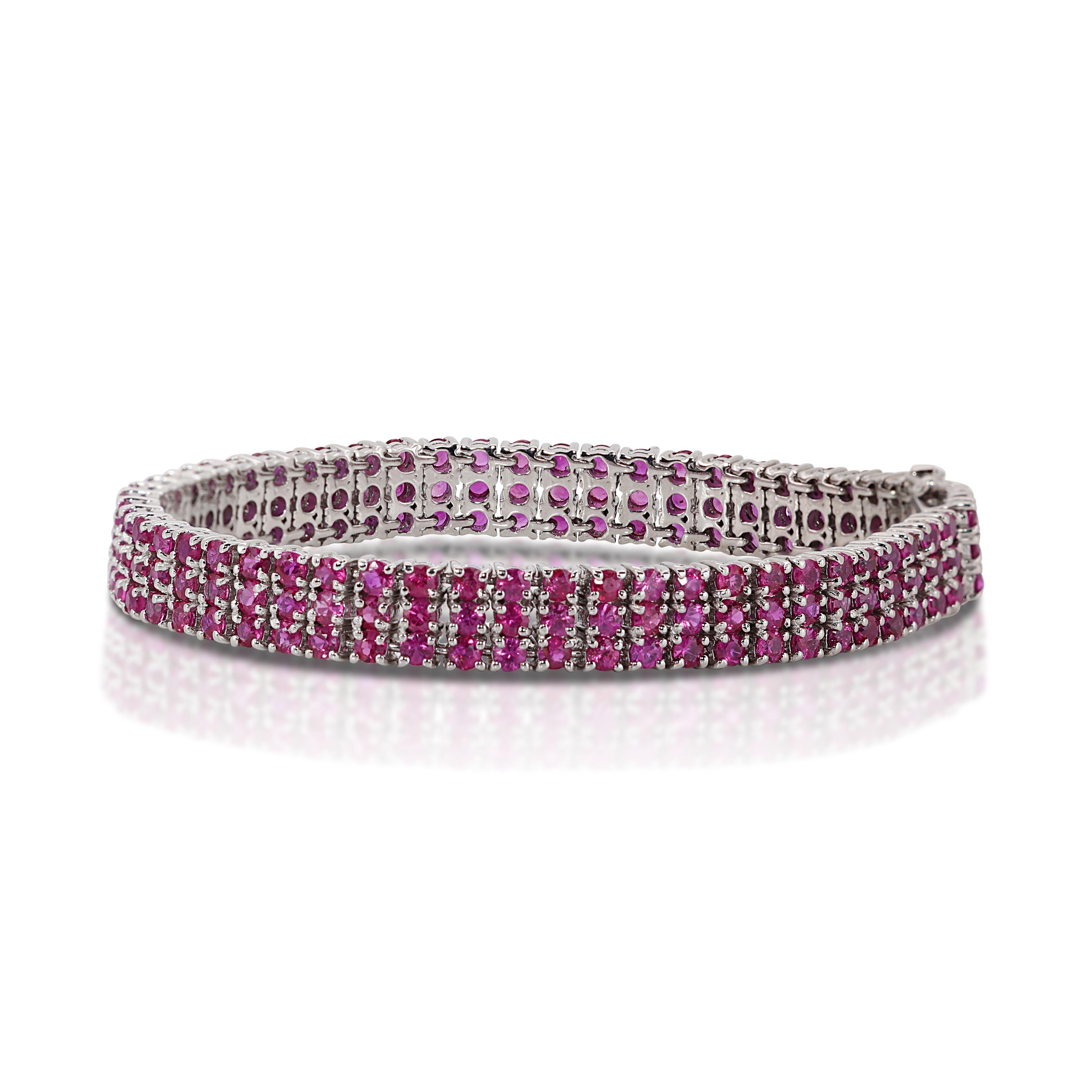 Women's 18K White Gold **Natural Burmese** Ruby Bracelet with 7.50 Ct, NGI Cert For Sale