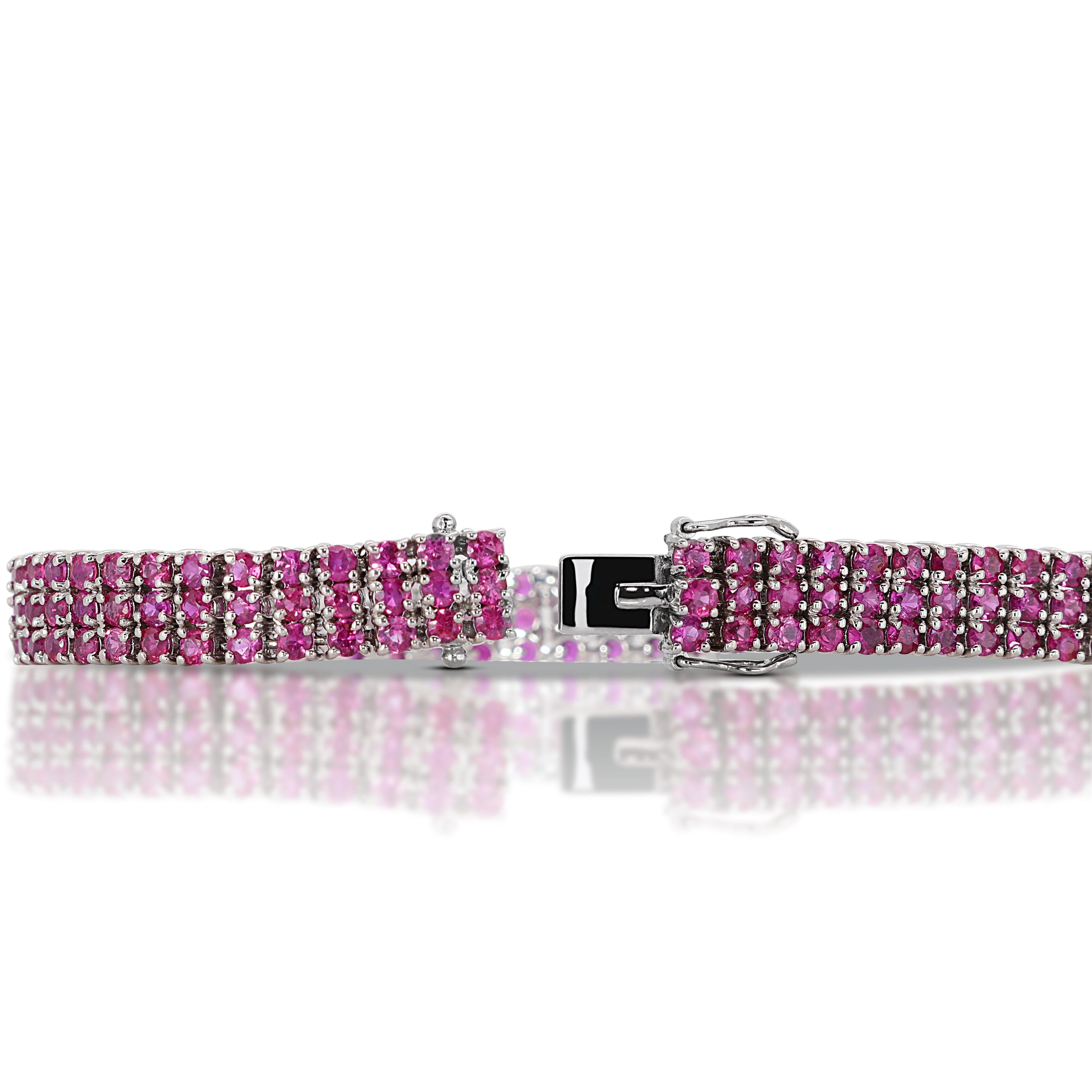 18K White Gold **Natural Burmese** Ruby Bracelet with 7.50 Ct, NGI Cert For Sale 1