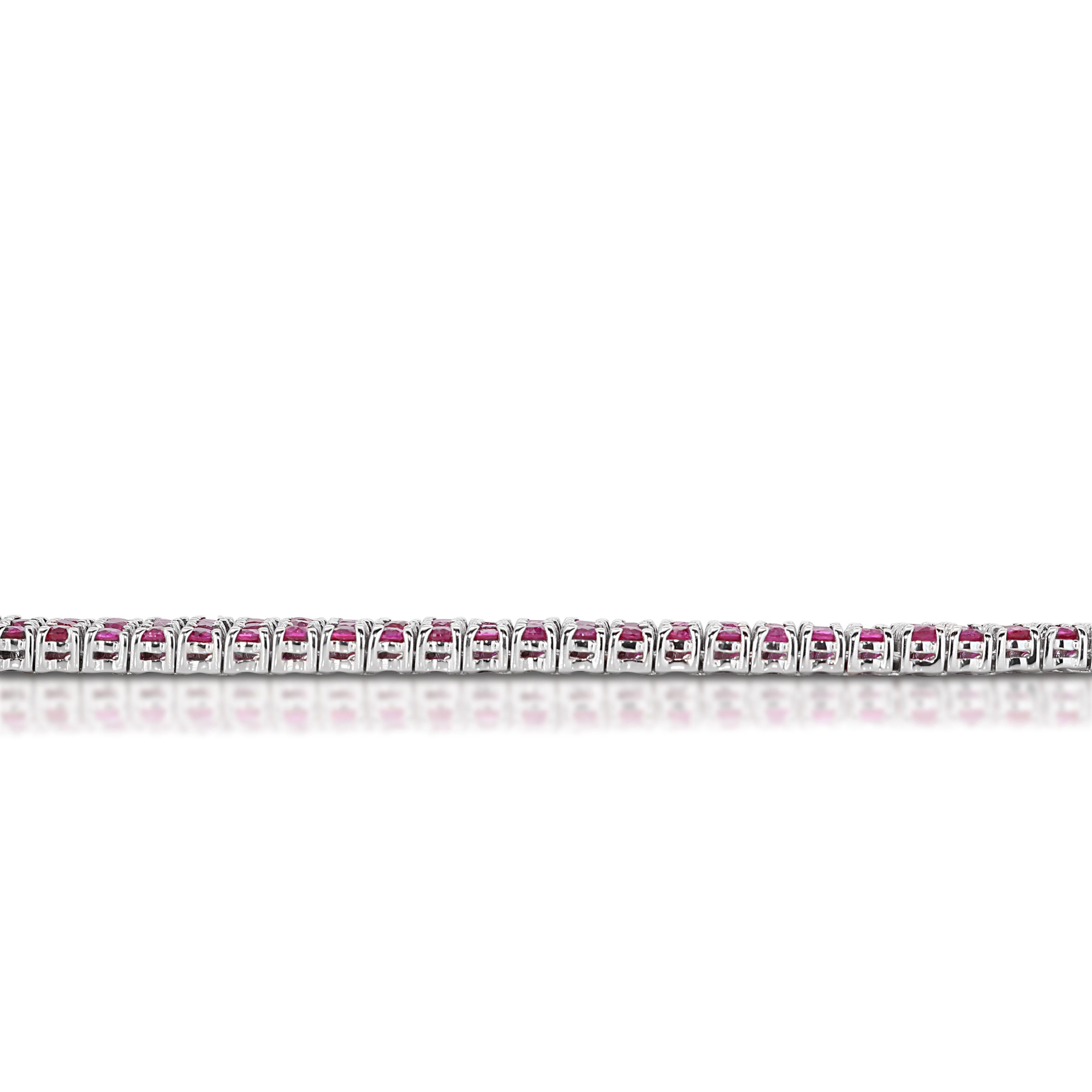 18K White Gold **Natural Burmese** Ruby Bracelet with 7.50 Ct, NGI Cert For Sale 2