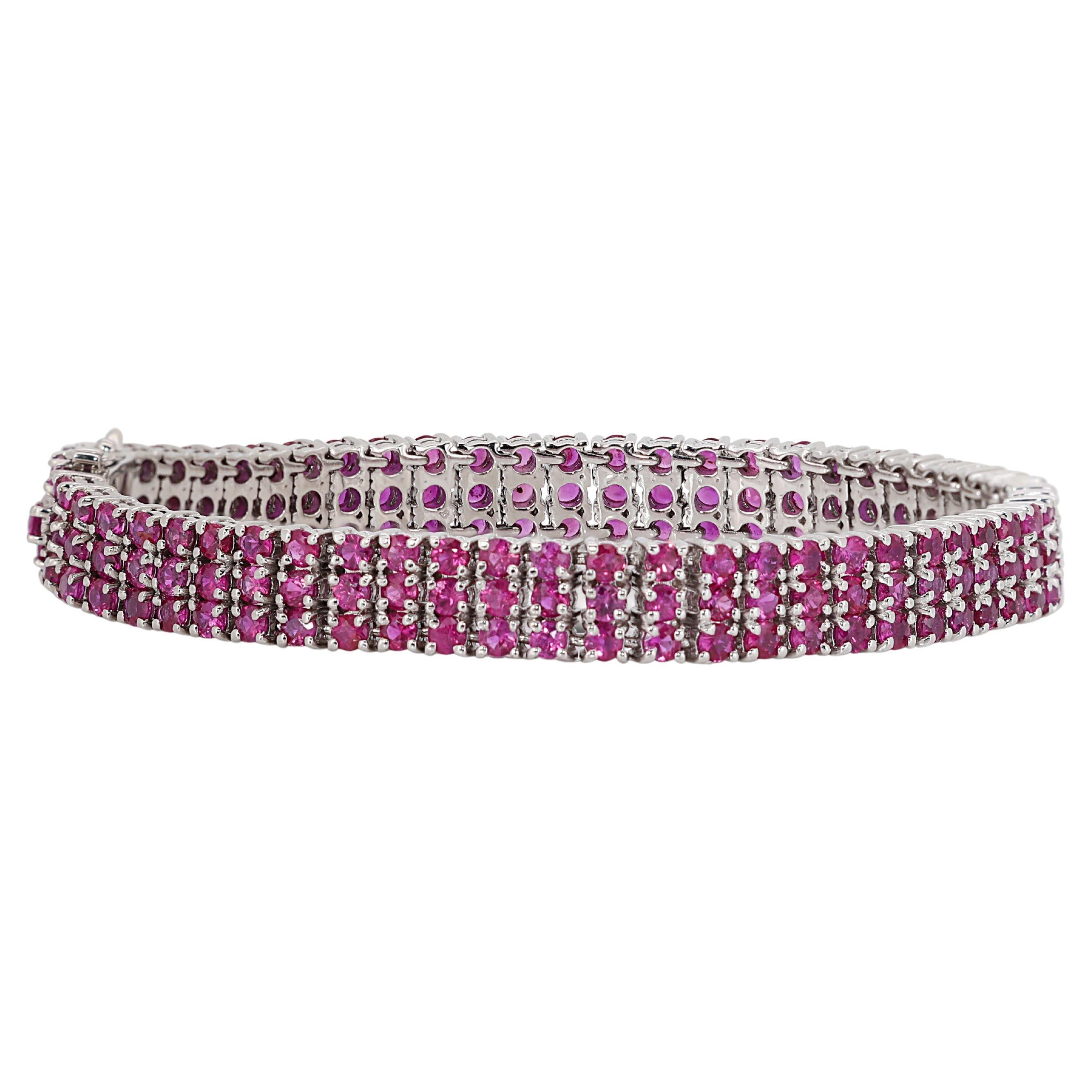 18K White Gold **Natural Burmese** Ruby Bracelet with 7.50 Ct, NGI Cert For Sale