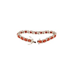 18K White Gold Natural Coral and Diamonds Tennis Bracelet