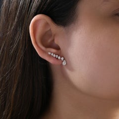 1.36 Carat Pear Shape Diamond Ear Climber Earrings in 18K White Gold