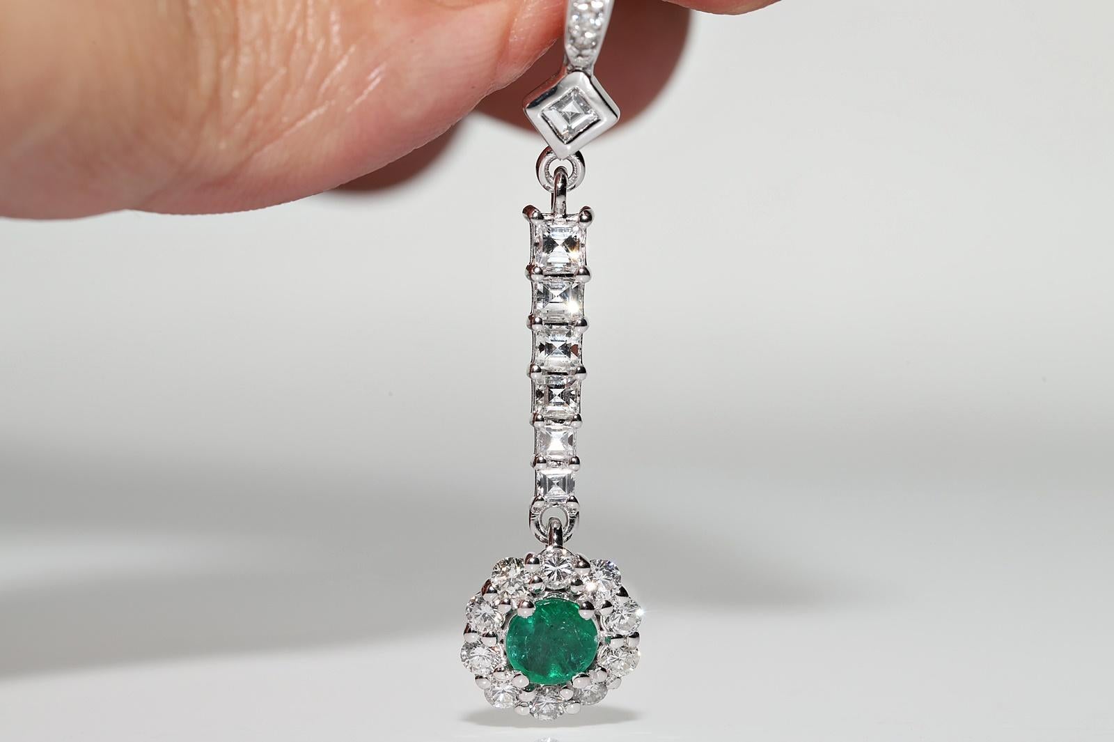 18k White Gold Natural Diamond And Emerald  Decorated Drop Earring  For Sale 10