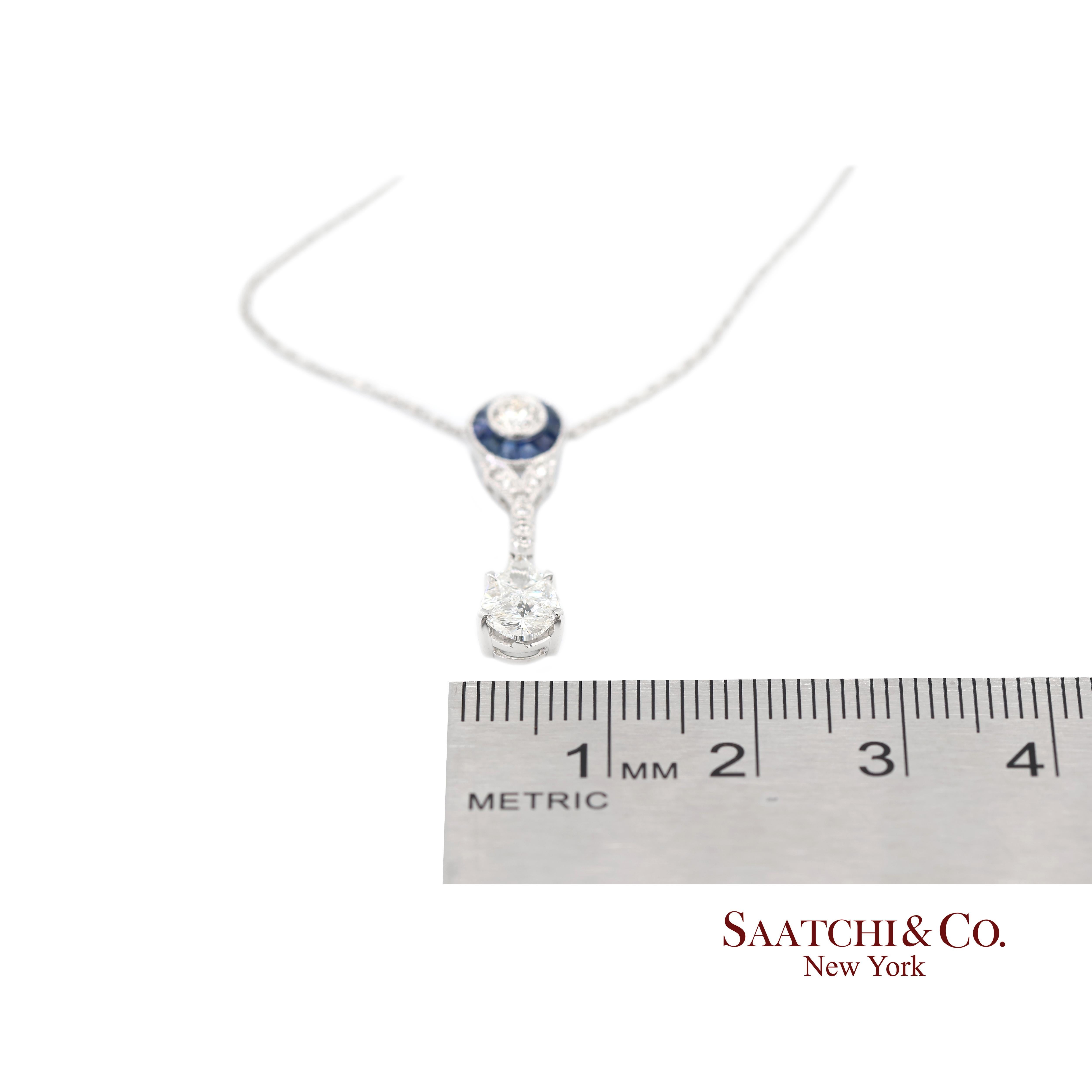 Pendentif en or blanc 18 carats diamant naturel et saphir taille pie avec chaîne en or 14 carats en vente 6