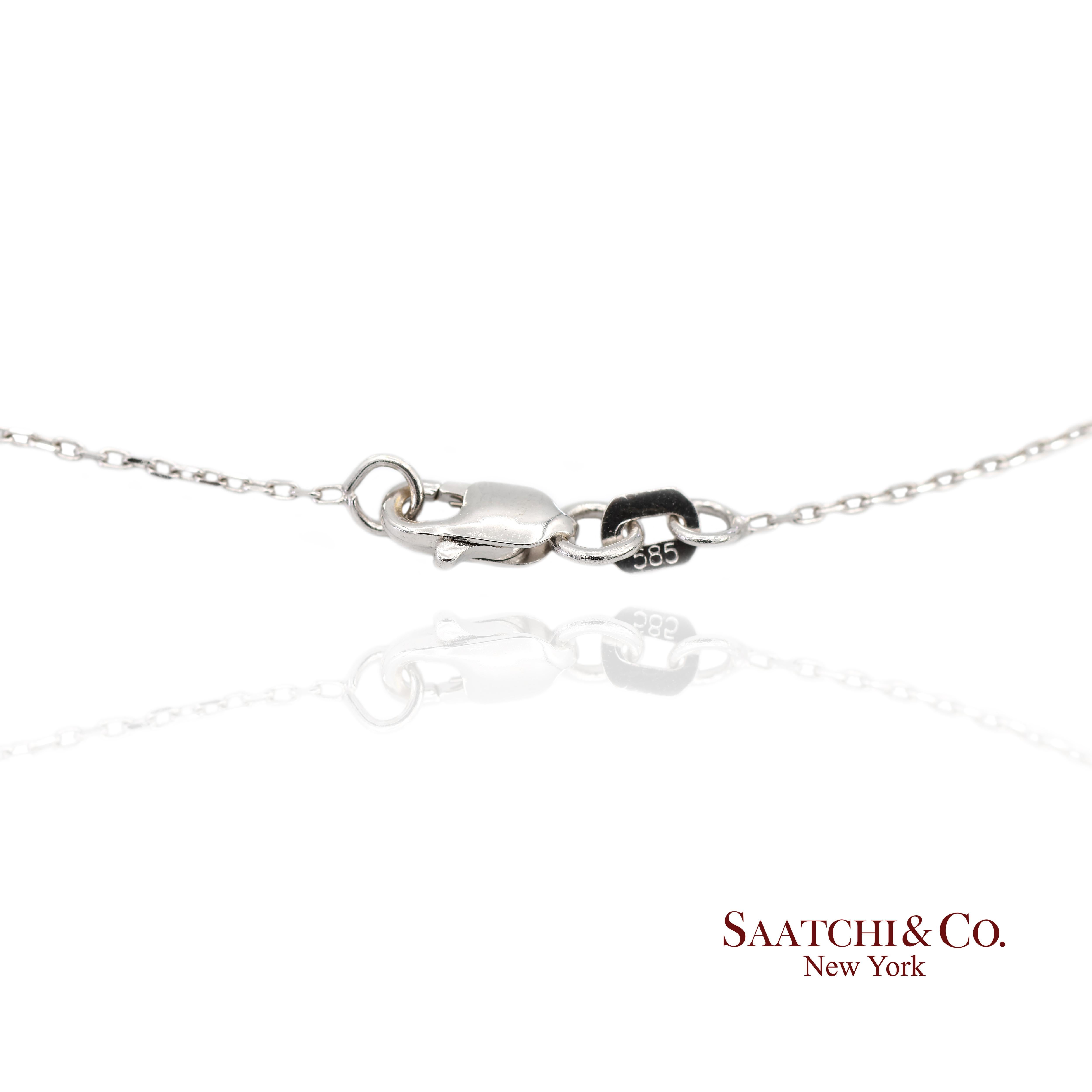 Pendentif en or blanc 18 carats diamant naturel et saphir taille pie avec chaîne en or 14 carats en vente 3