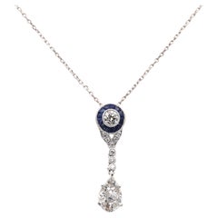 Pendentif en or blanc 18 carats diamant naturel et saphir taille pie avec chaîne en or 14 carats