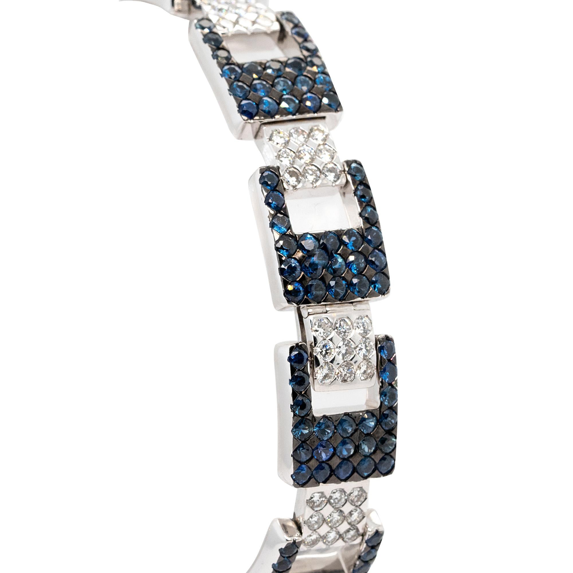 Women's or Men's 18k White Gold Natural Diamond and Sapphire Bracelet For Sale