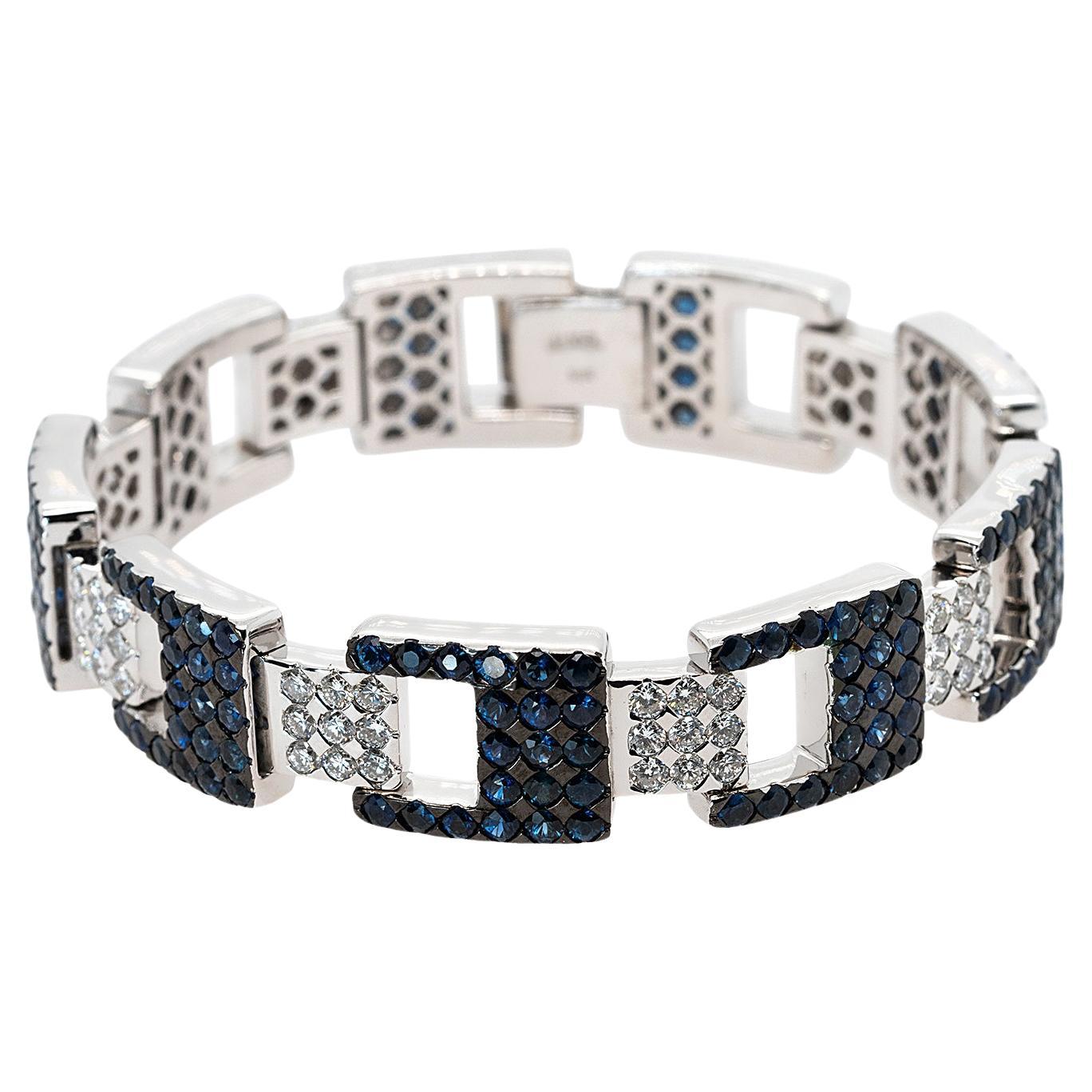 18k White Gold Natural Diamond and Sapphire Bracelet For Sale