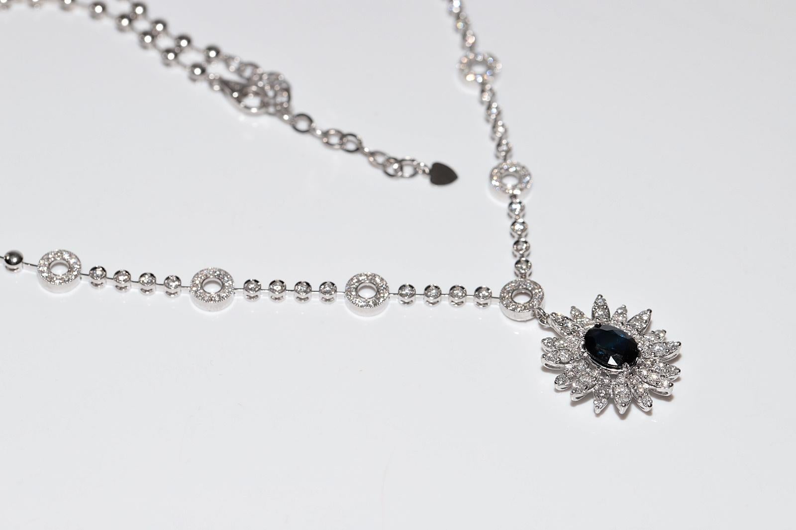 18k White Gold Natural Diamond And Sapphire Decorated Necklace For Sale 6