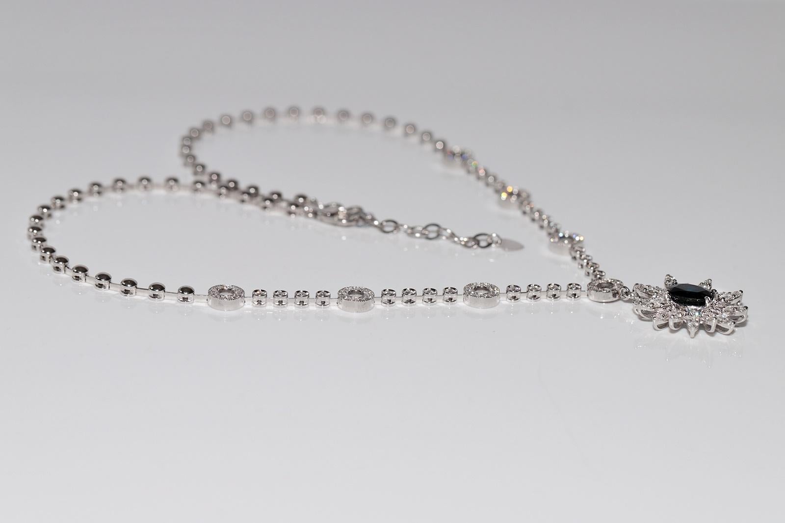 18k White Gold Natural Diamond And Sapphire Decorated Necklace For Sale 7