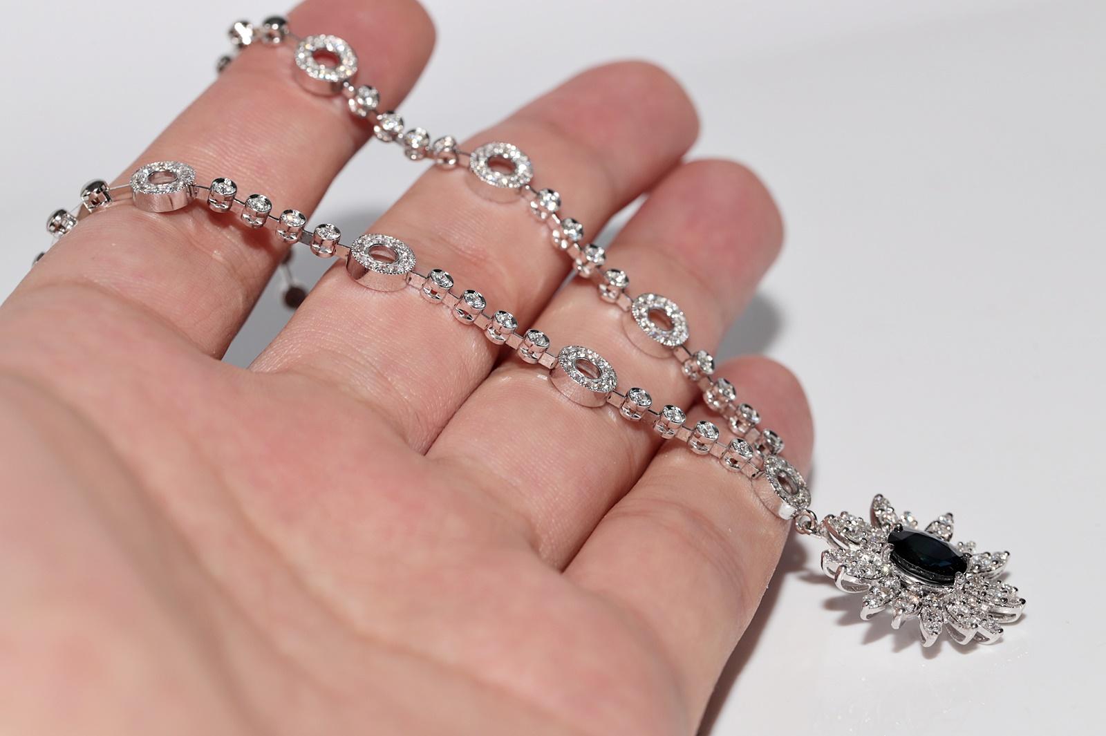 Collana decorata con diamanti naturali e zaffiri in oro bianco 18 carati in vendita 11