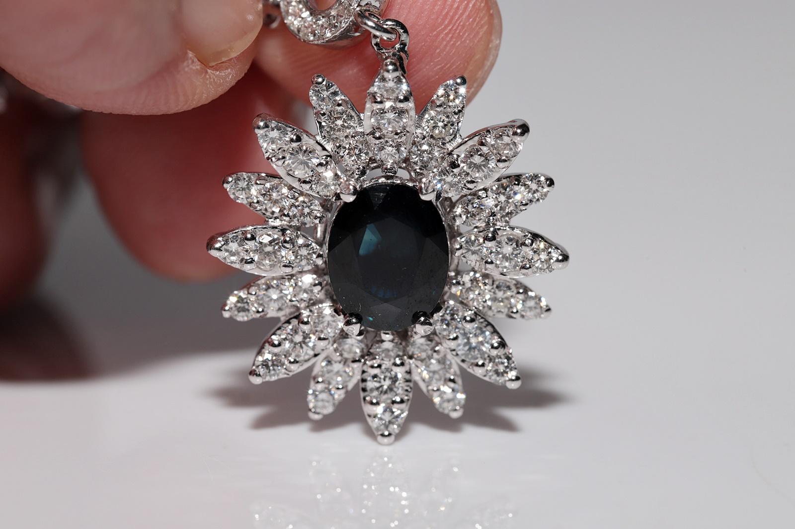 18k White Gold Natural Diamond And Sapphire Decorated Necklace For Sale 12