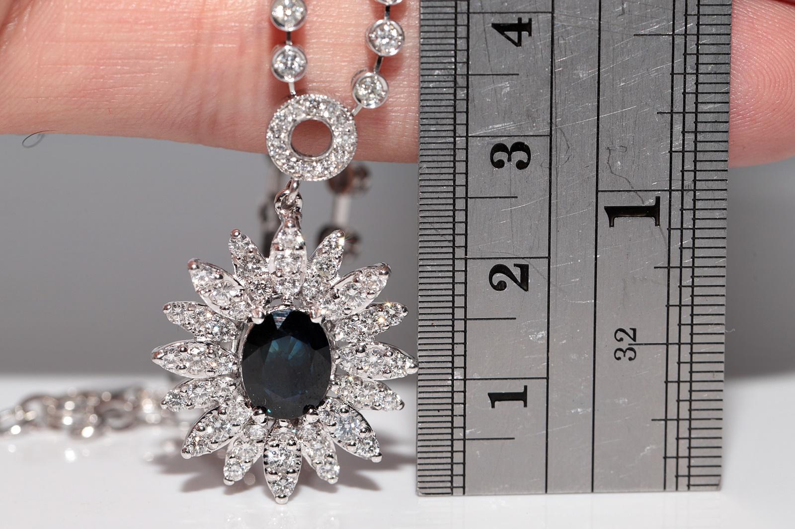 18k White Gold Natural Diamond And Sapphire Decorated Necklace For Sale 13